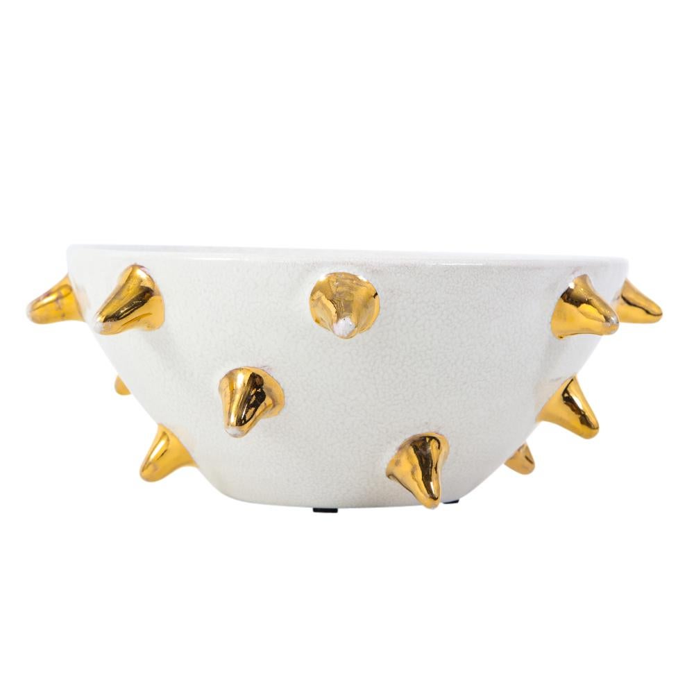 Bitossi Bowl, White Ceramic Gold Spikes, Signed 2