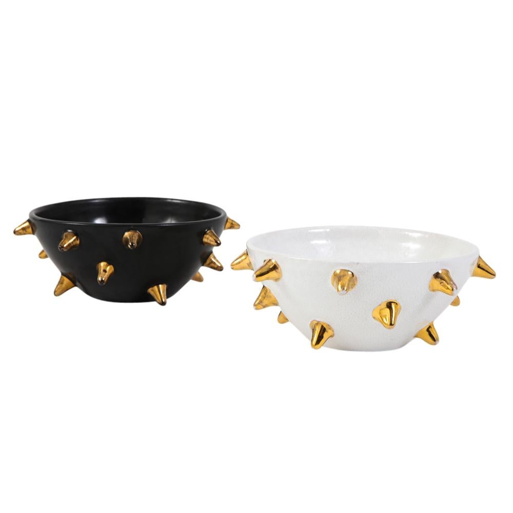Bitossi Bowl, White Ceramic Gold Spikes, Signed 6
