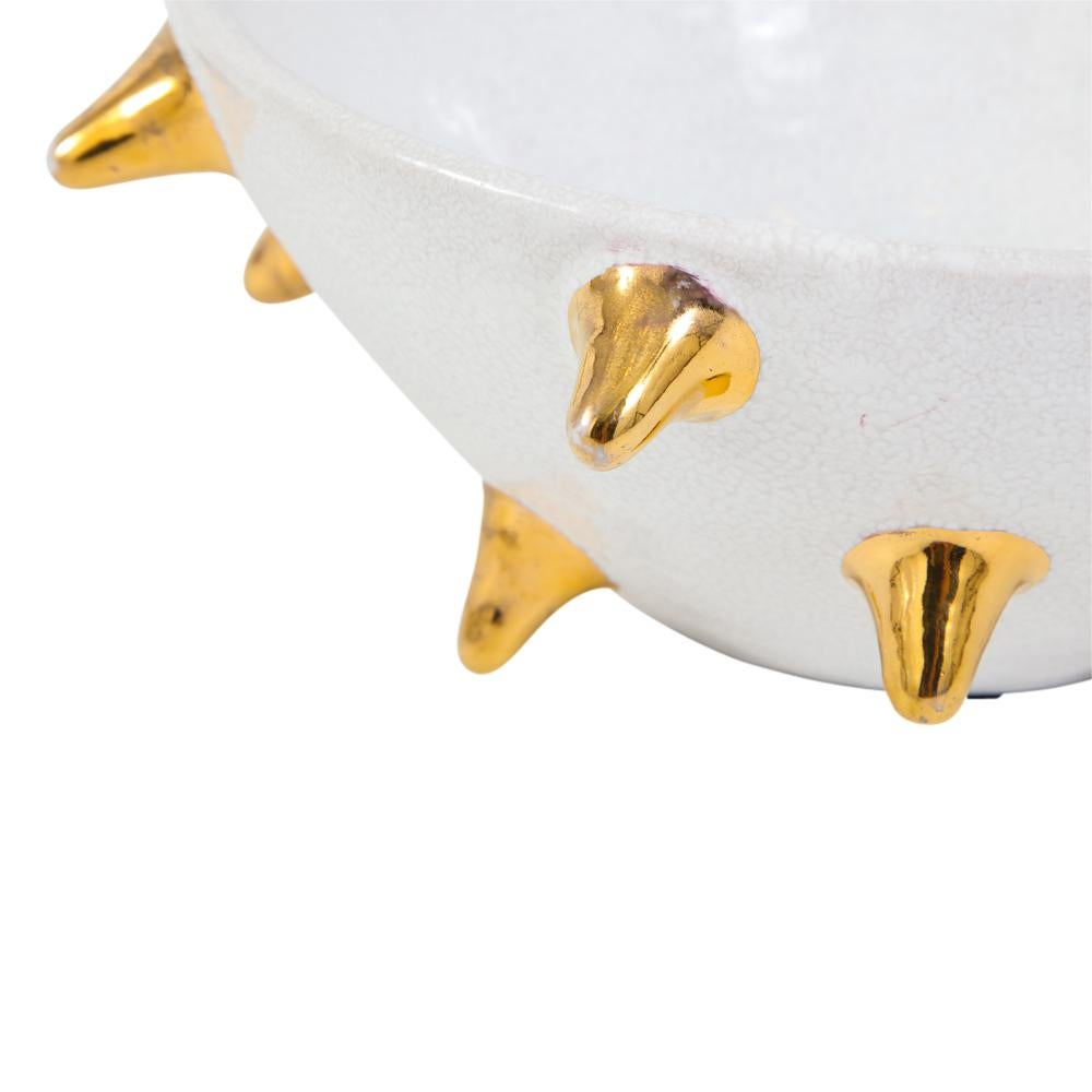 Italian Bitossi Bowl, White Ceramic Gold Spikes, Signed