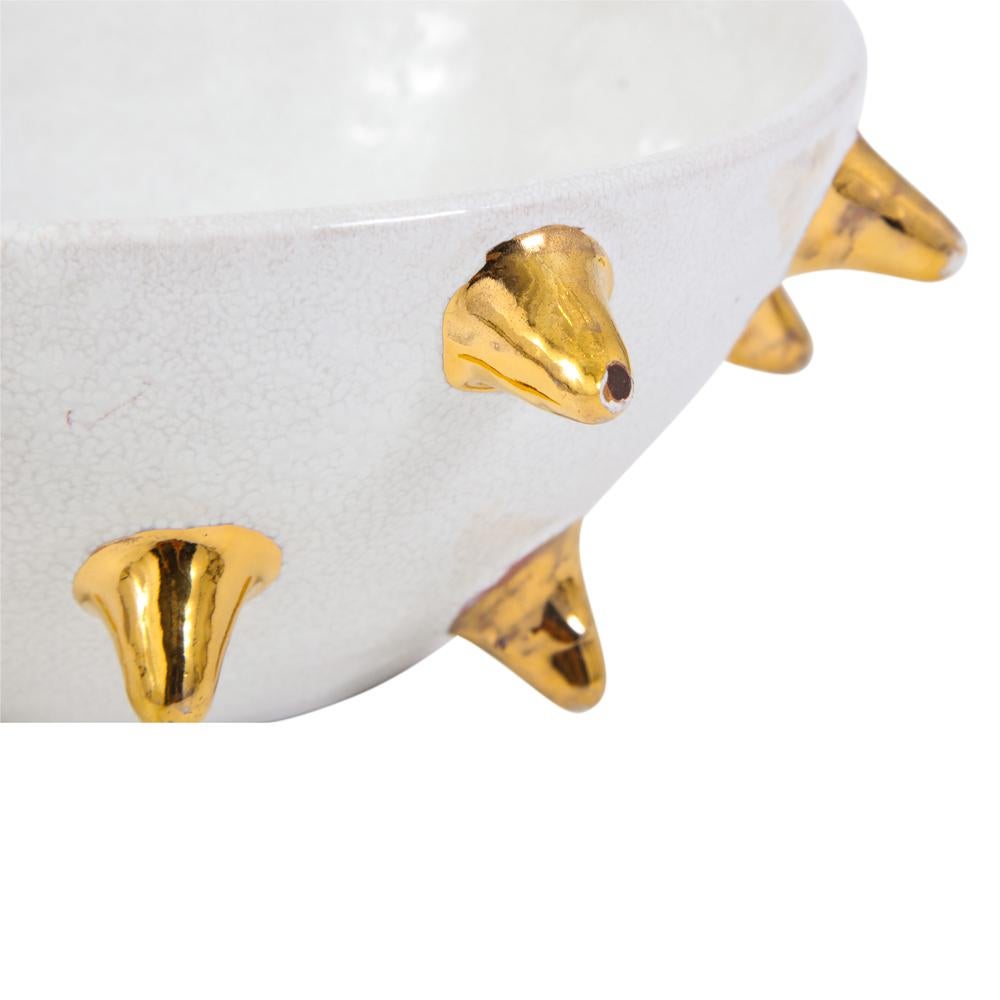 Glazed Bitossi Bowl, White Ceramic Gold Spikes, Signed