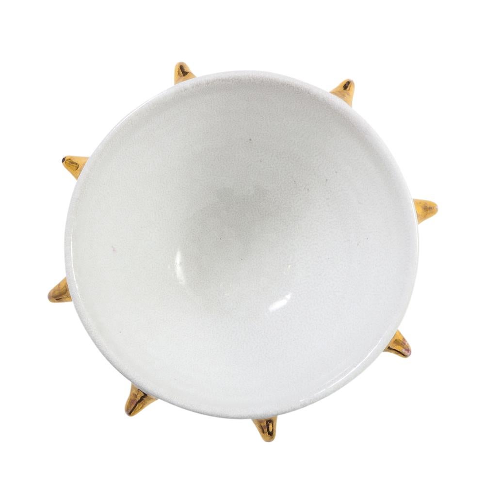 Mid-20th Century Bitossi Bowl, White Ceramic Gold Spikes, Signed