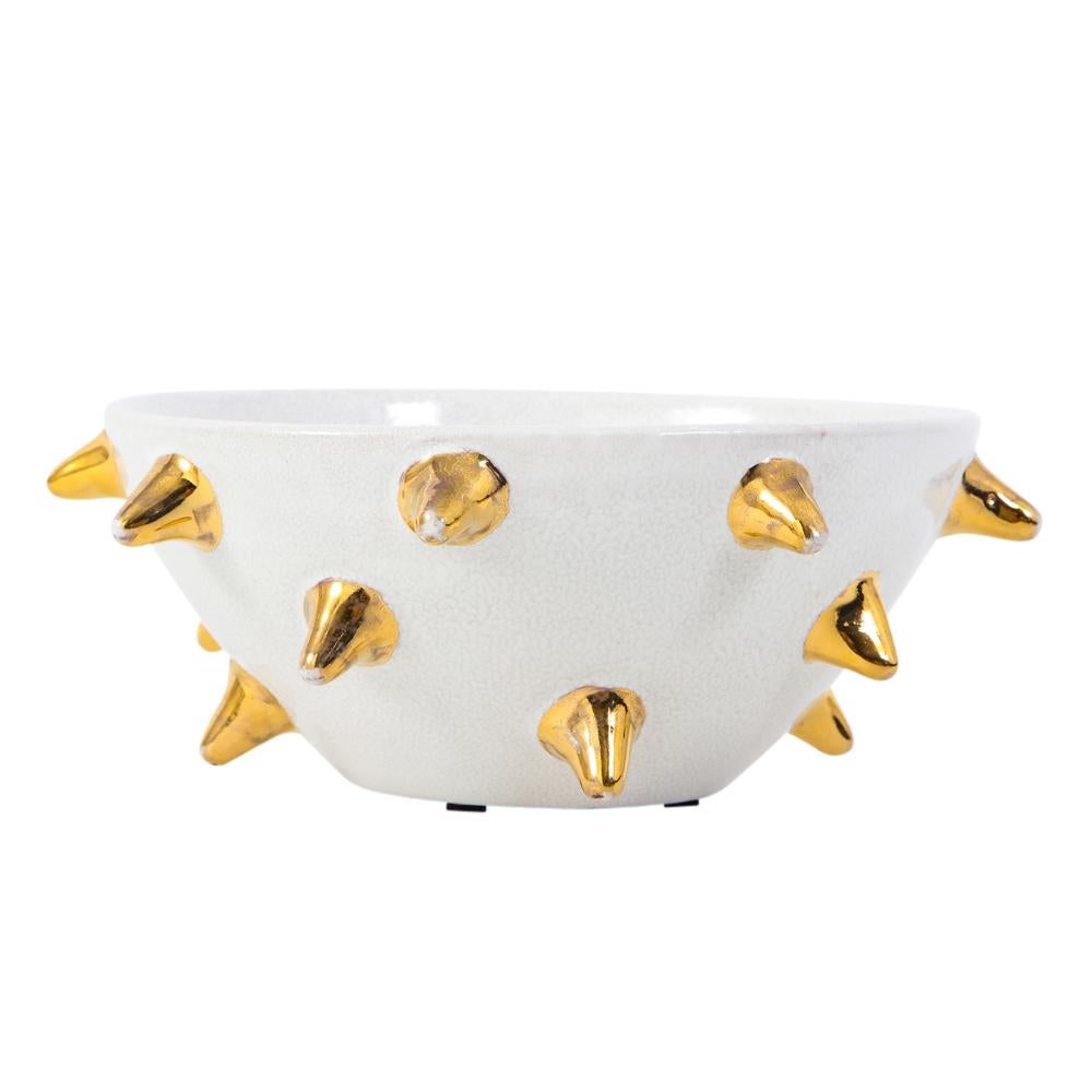 Bitossi Bowl, White Ceramic Gold Spikes, Signed 1