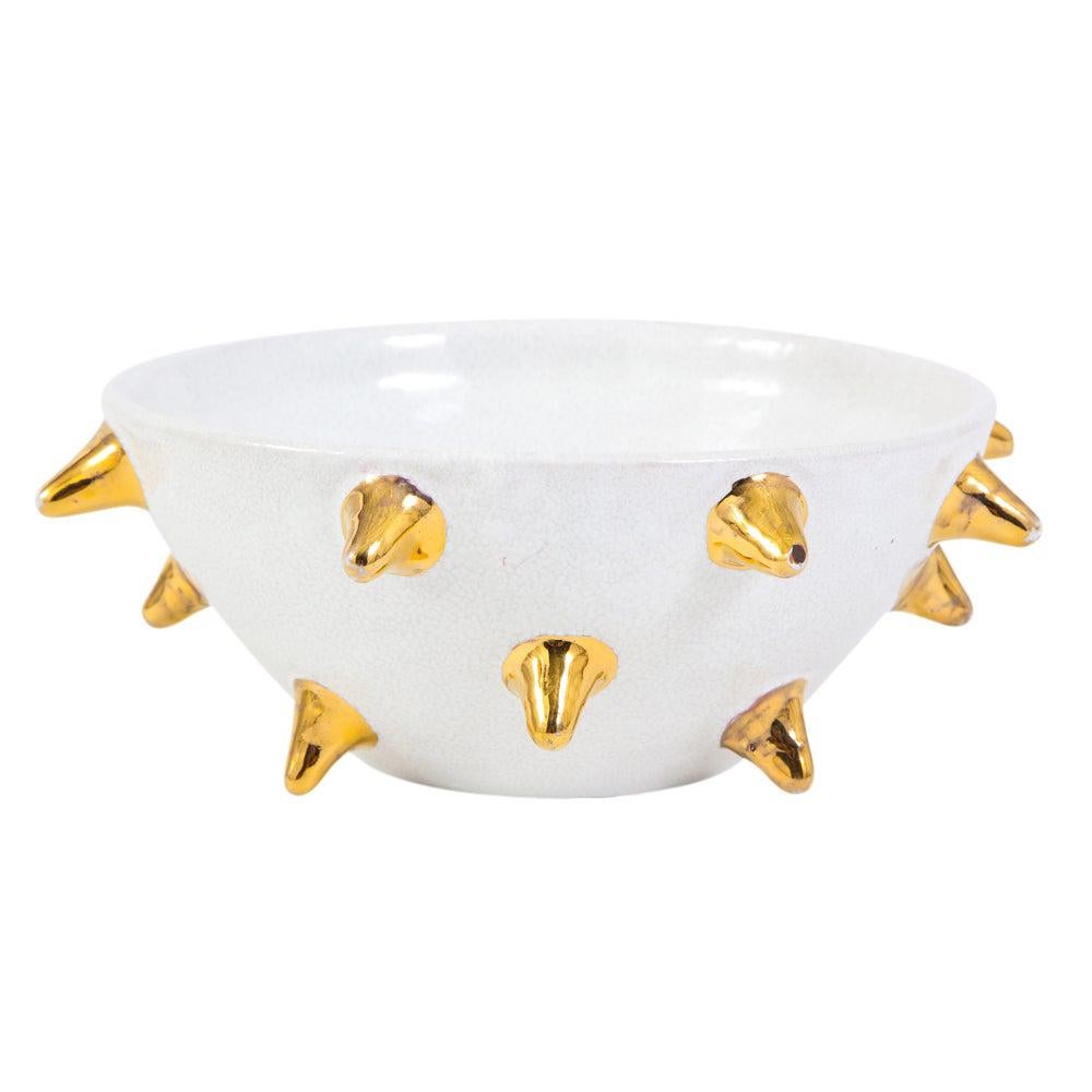 Bitossi Bowl, White Ceramic Gold Spikes, Signed