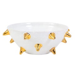 Bitossi Bowl, White Ceramic Gold Spikes, Signed