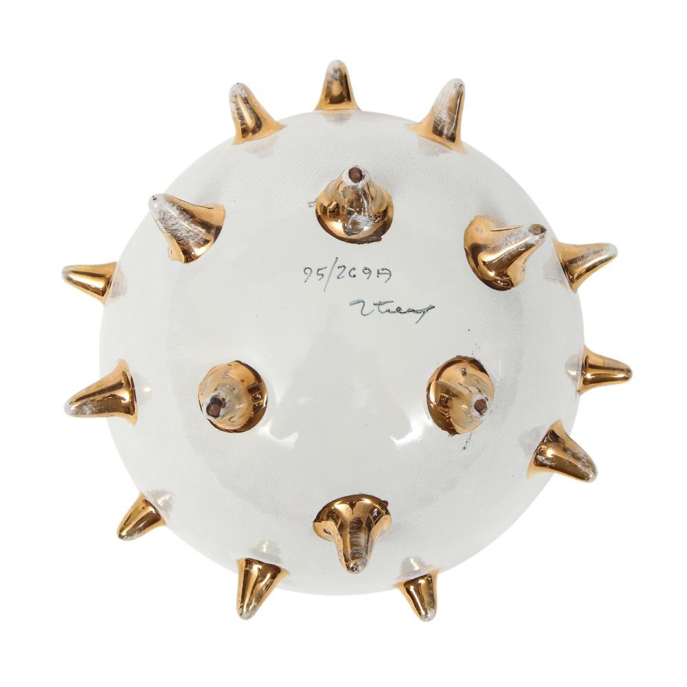 Bitossi Bowl, Ceramic, White, Gold Spikes, Signed For Sale 6