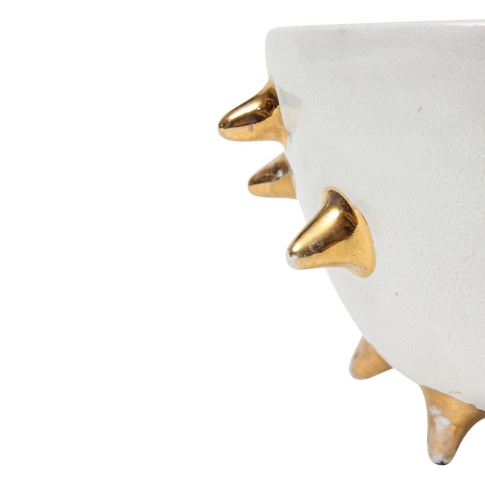 Bitossi Bowl, Ceramic, White, Gold Spikes, Signed For Sale 2