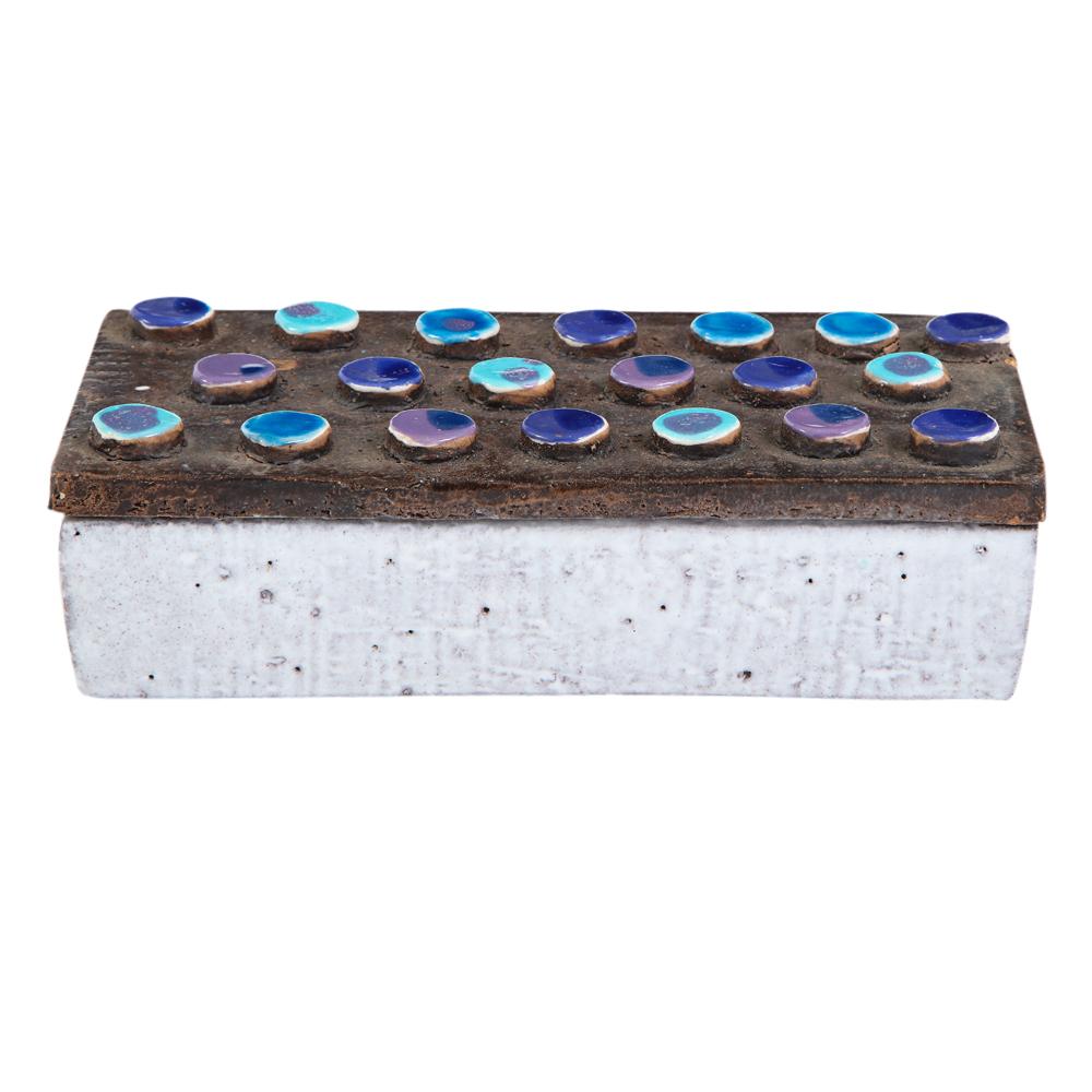 Bitossi-Schachtel, Keramik, applizierte Scheiben, Blau, Lila, Weiß, Braun, signiert (Glasiert) im Angebot