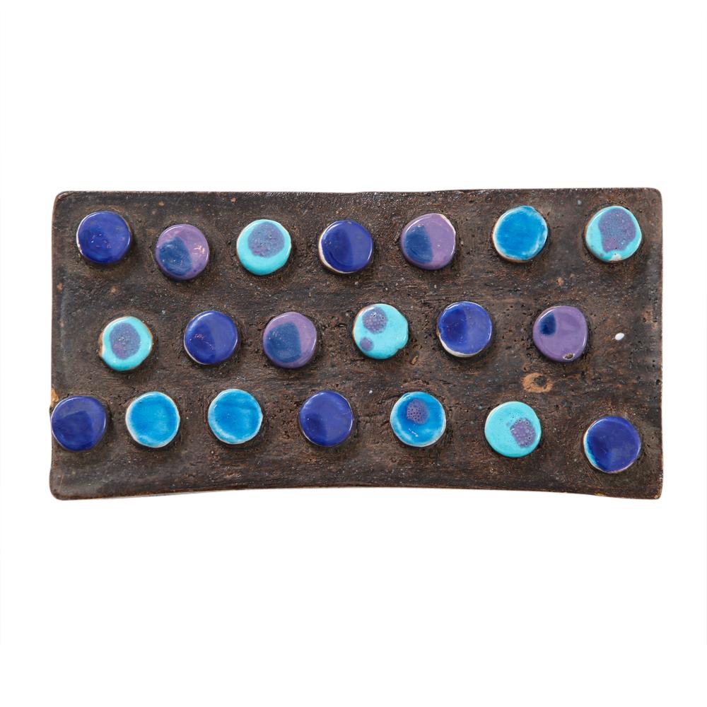 Bitossi Box, Ceramic, Applied Discs, Blue, Purple, White, Brown, Signed In Good Condition For Sale In New York, NY