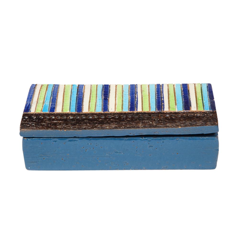 Bitossi Box, Ceramic, Blue, Green, White Stripes, Signed In Good Condition For Sale In New York, NY