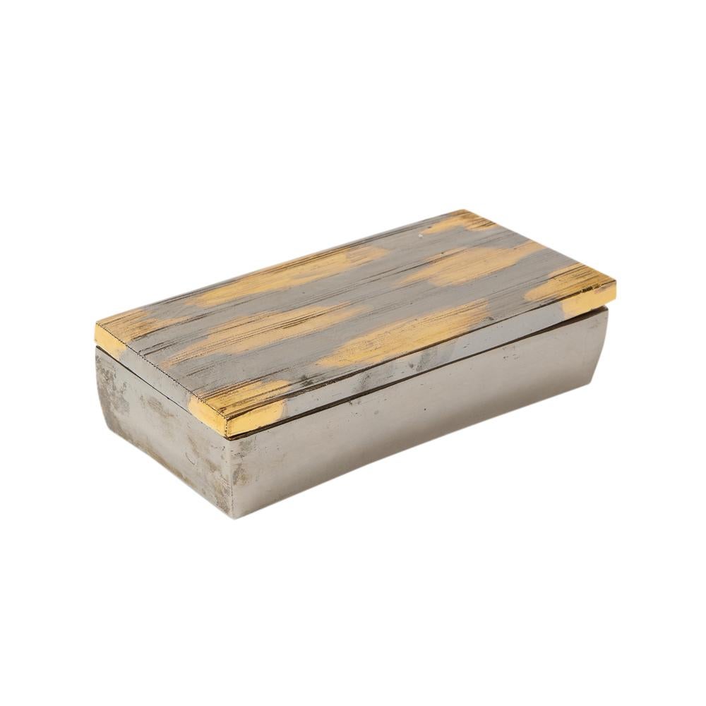 Mid-Century Modern Bitossi Box, Ceramic, Brushed Metallic Gold, Chrome Silver For Sale