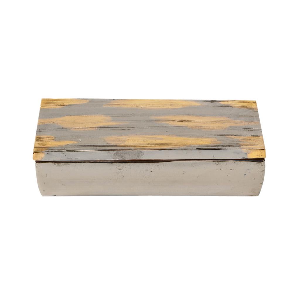 Bitossi Box, Ceramic, Brushed Metallic Gold, Chrome Silver In Good Condition For Sale In New York, NY