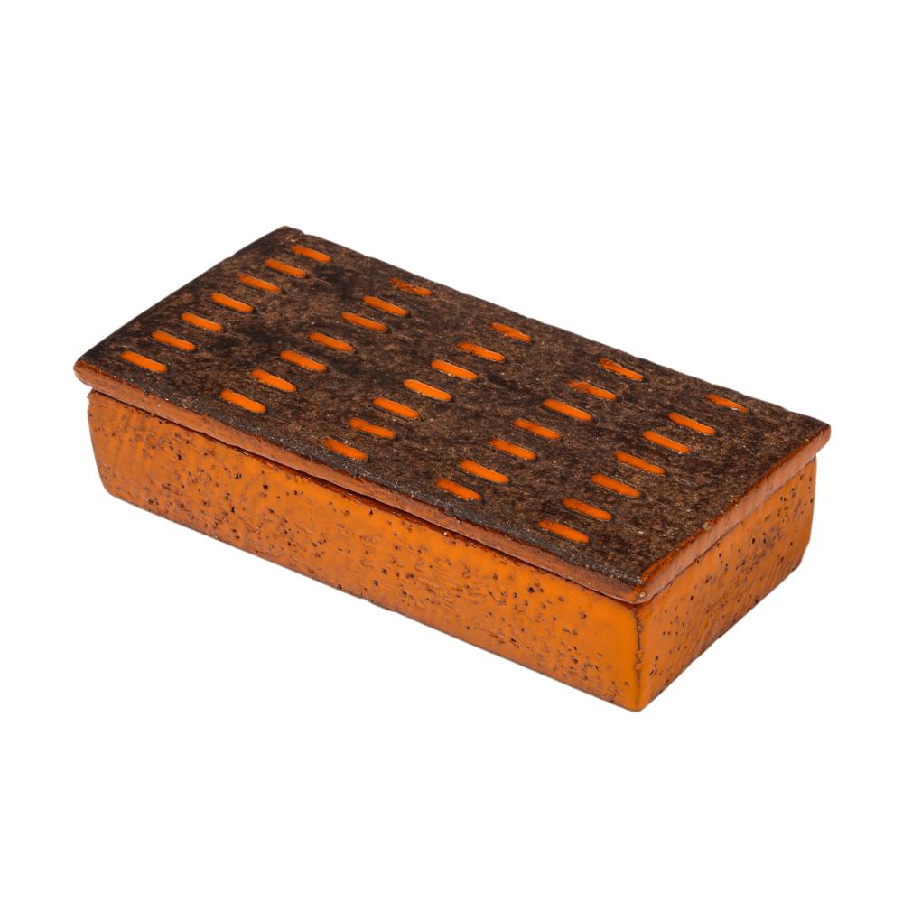 Mid-Century Modern Bitossi Box, Ceramic, Orange and Matte Brown, Signed For Sale