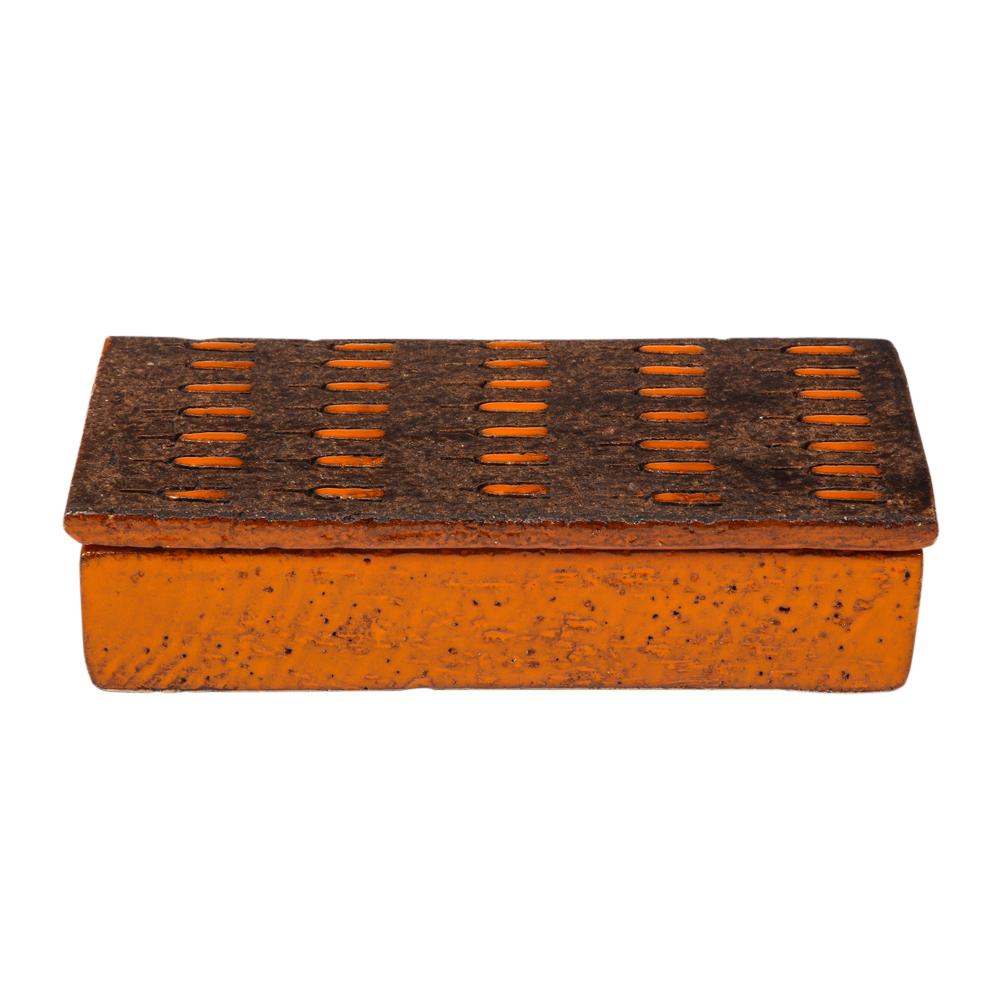 Mid-20th Century Bitossi Box, Ceramic, Orange and Matte Brown, Signed For Sale