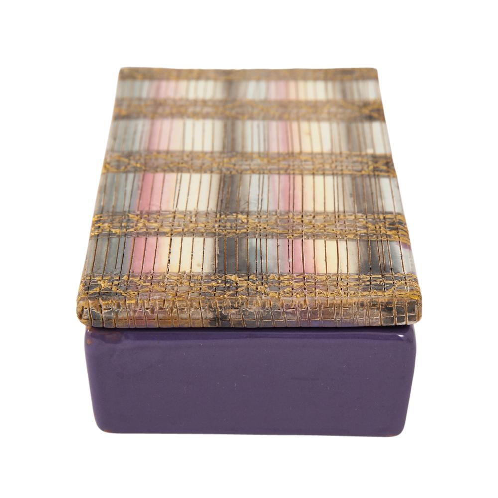 Mid-Century Modern Bitossi Box, Ceramic, Seta, Gold, Pink, Stripes, Purple, Incised, Signed
