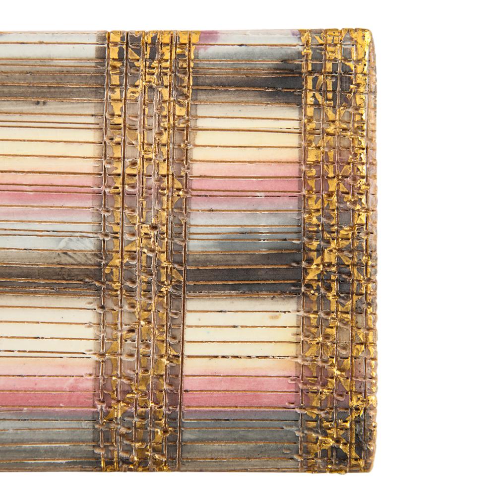 Bitossi Box, Ceramic, Seta, Gold, Pink, Stripes, Purple, Incised, Signed In Good Condition In New York, NY