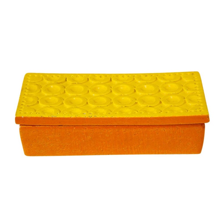Mid-Century Modern Bitossi Box, Ceramic, Yellow and Orange, Geometric, Signed For Sale