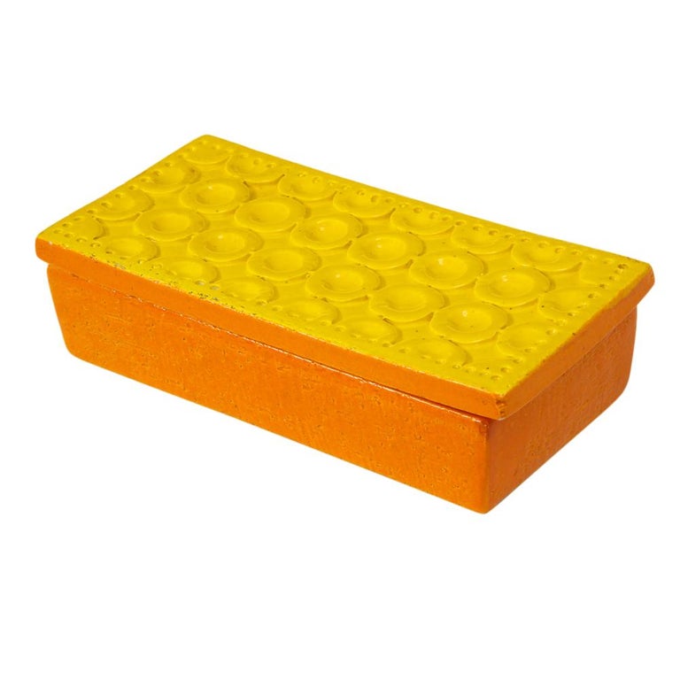 Italian Bitossi Box, Ceramic, Yellow and Orange, Geometric, Signed For Sale