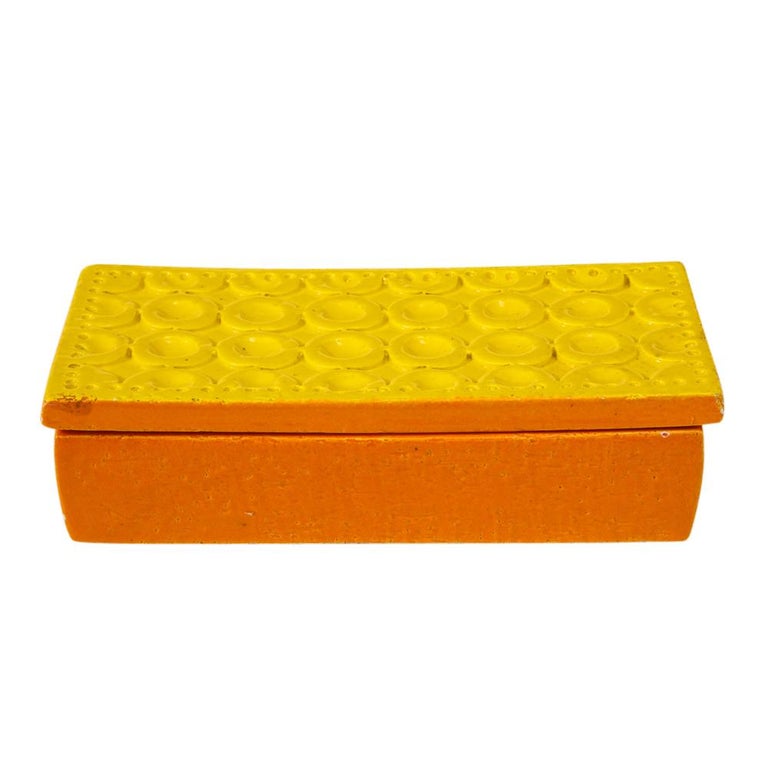Glazed Bitossi Box, Ceramic, Yellow and Orange, Geometric, Signed For Sale