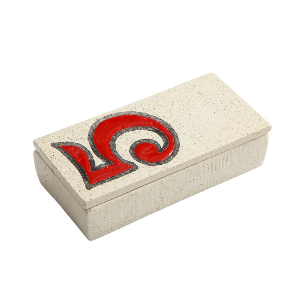 Bitossi Nummer 5 Schachtel, Keramik, rot, weiß, signiert (Moderne der Mitte des Jahrhunderts) im Angebot