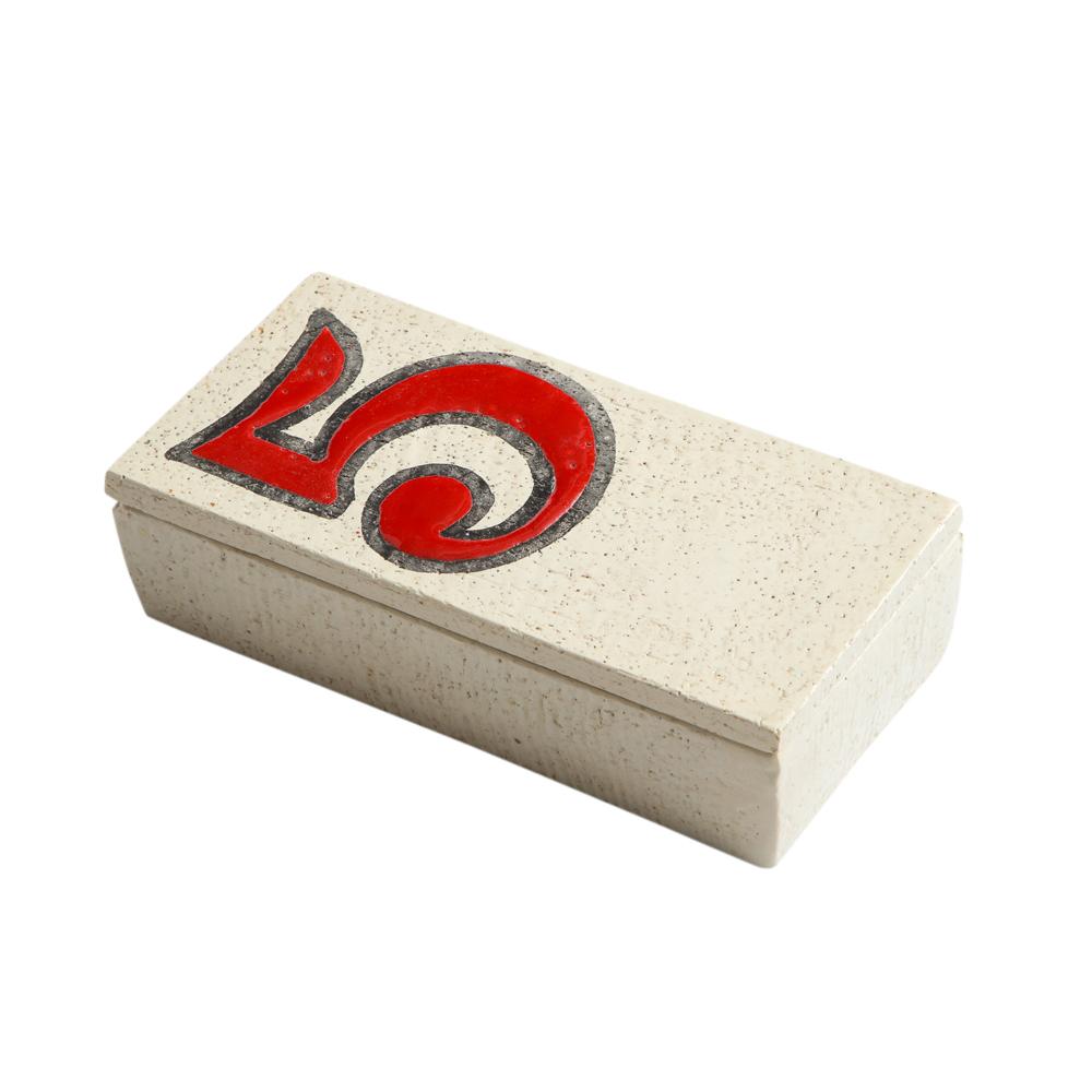 Bitossi Nummer 5 Schachtel, Keramik, rot, weiß, signiert (Glasiert) im Angebot