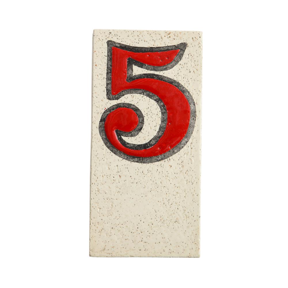 Glazed Bitossi Number 5 Box, Ceramic, Red, White, Signed For Sale
