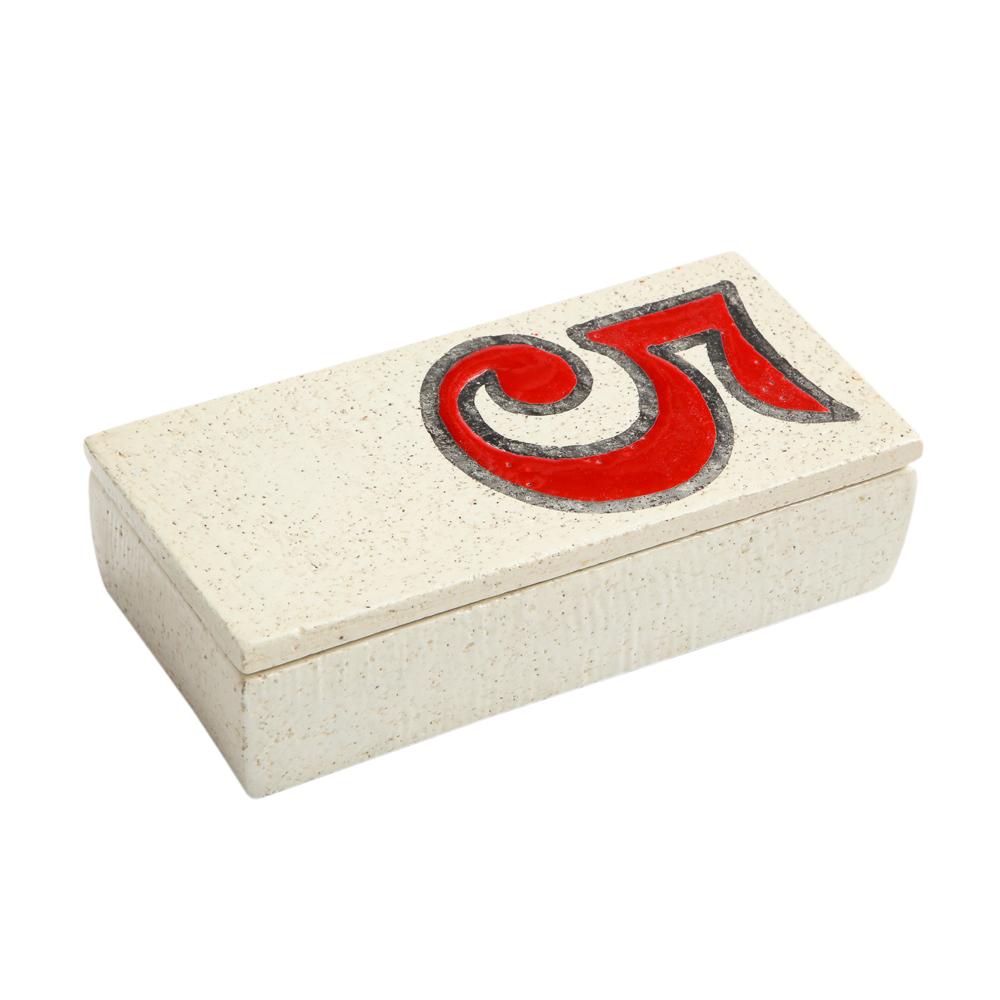 Bitossi Nummer 5 Schachtel, Keramik, rot, weiß, signiert (Mitte des 20. Jahrhunderts) im Angebot