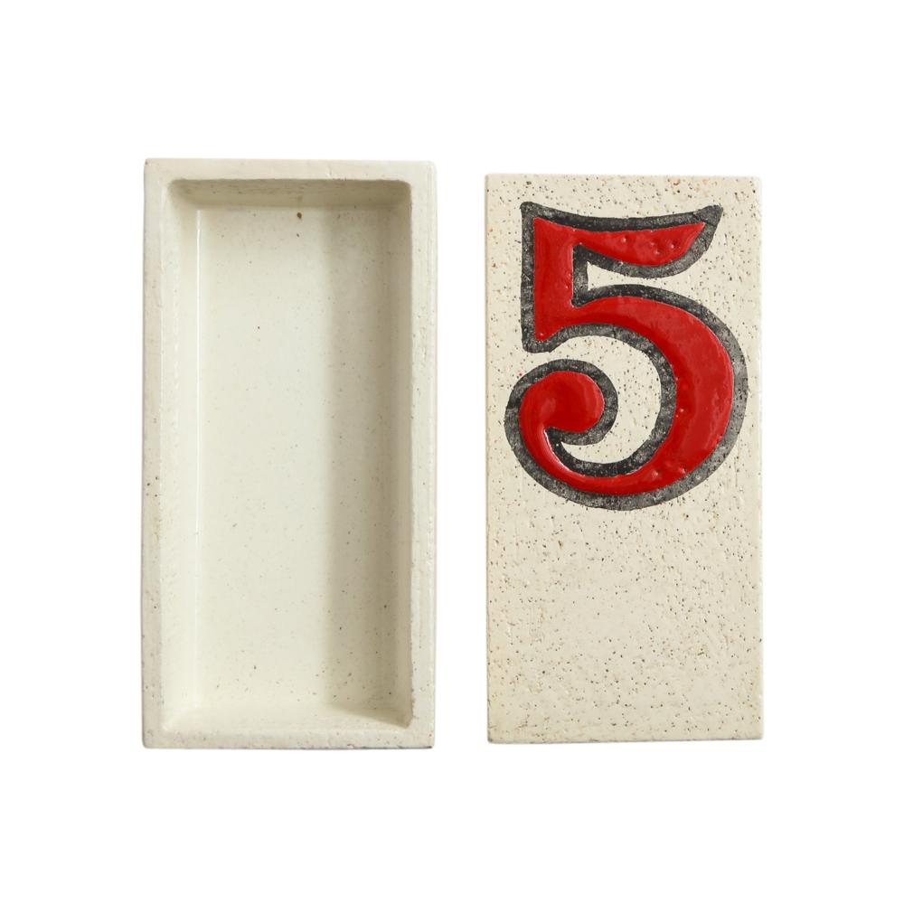 Mid-20th Century Bitossi Number 5 Box, Ceramic, Red, White, Signed For Sale