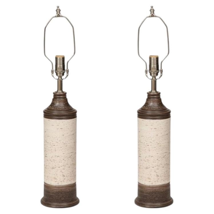 Bitossi Midcentury Ceramic Table Lamps, Birch Tree Glaze, Italy, 1970s