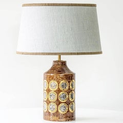 Lampe en céramique brun-or-argent de Bitossi, abat-jour naturel sur mesure de R. Houben