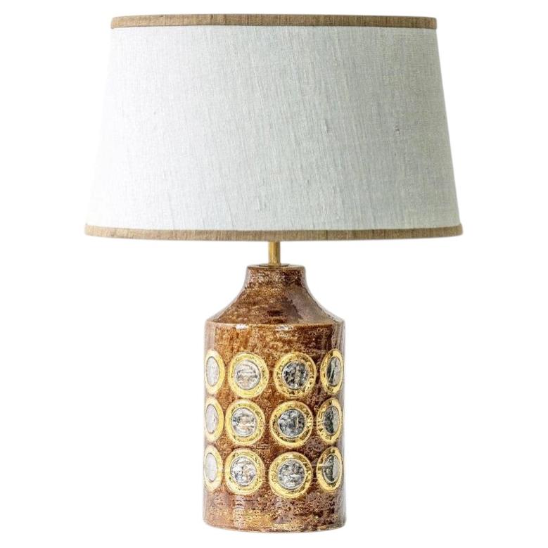 Bitossi Braun-Gold-Silber-Keramik-Lampe, individueller natürlicher Lampenschirm von R. Houben
