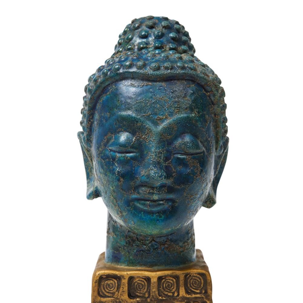 Mid-Century Modern Bitossi Buddha, Ceramic Blue Gold
