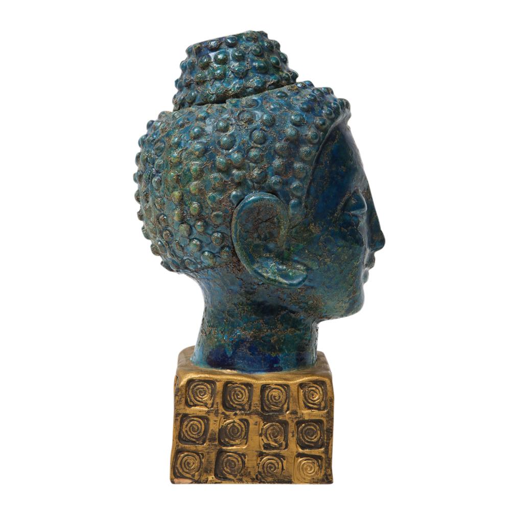 Glazed Bitossi Buddha, Ceramic Blue Gold