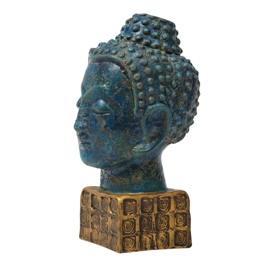 Mid-20th Century Bitossi Buddha, Ceramic Blue Gold