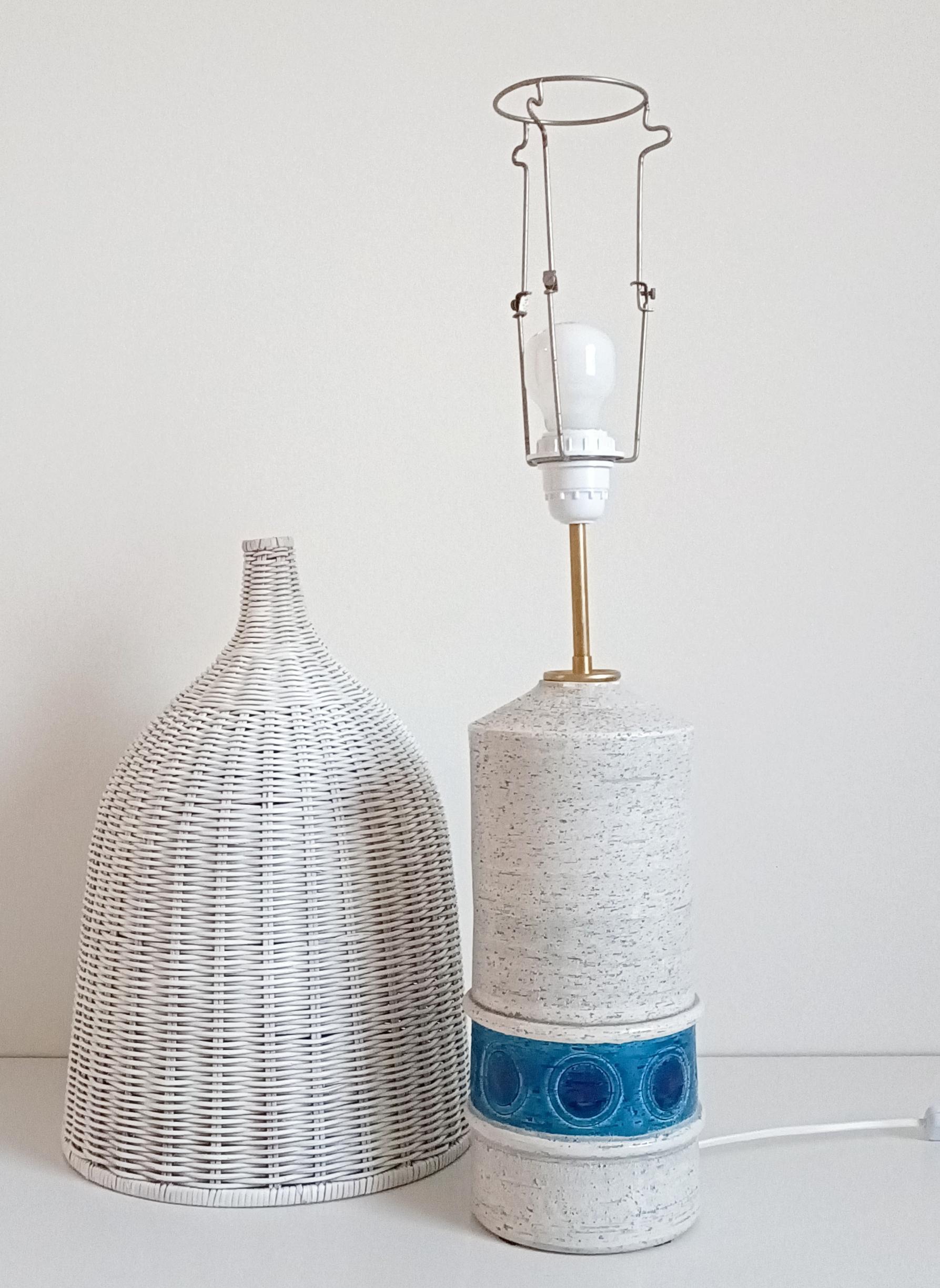 Bitossi by Aldo Londi for Bergboms Ceramic and Wicker Table Lamp, Italy 1960s 8