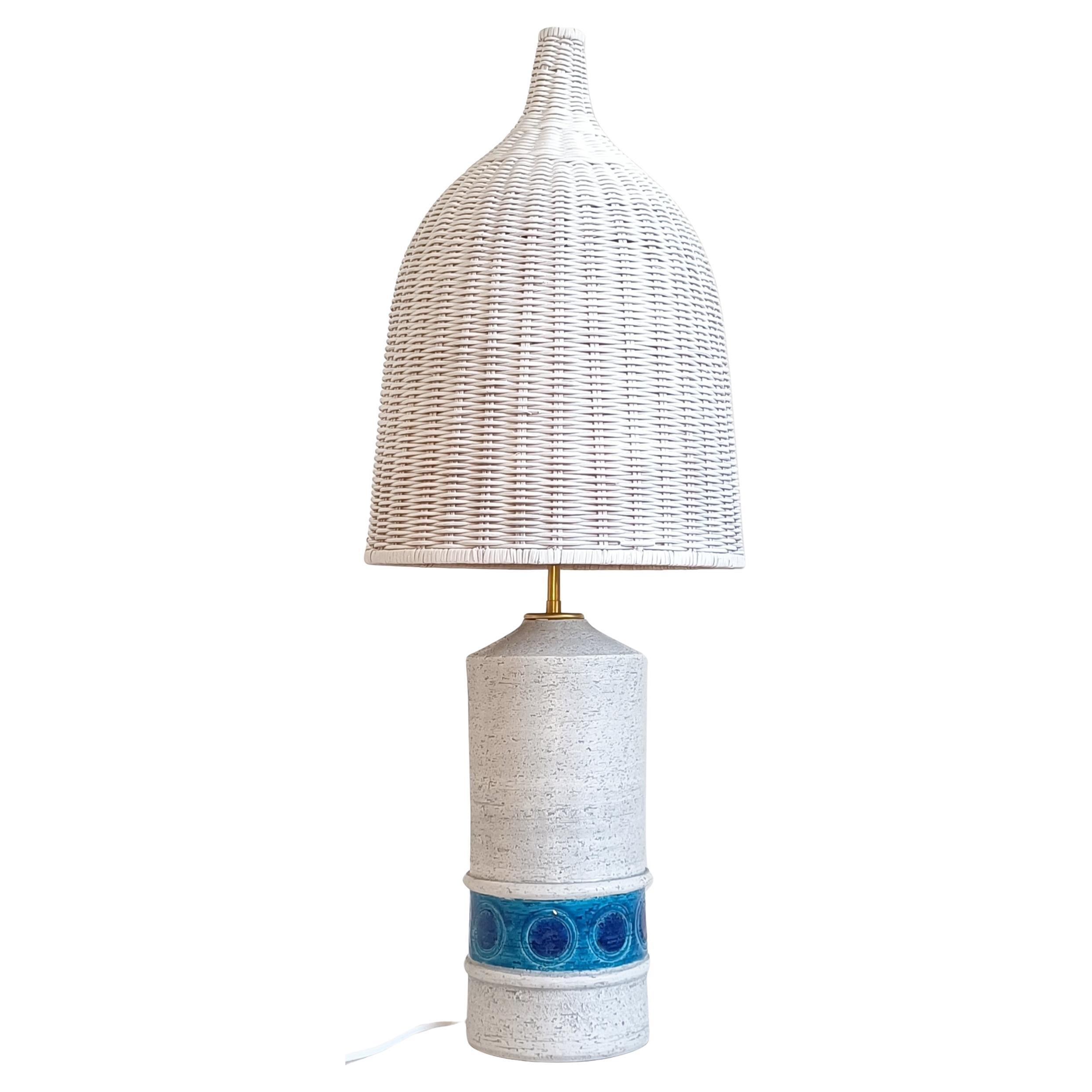 Bitossi by Aldo Londi for Bergboms Ceramic and Wicker Table Lamp, Italy 1960s 5