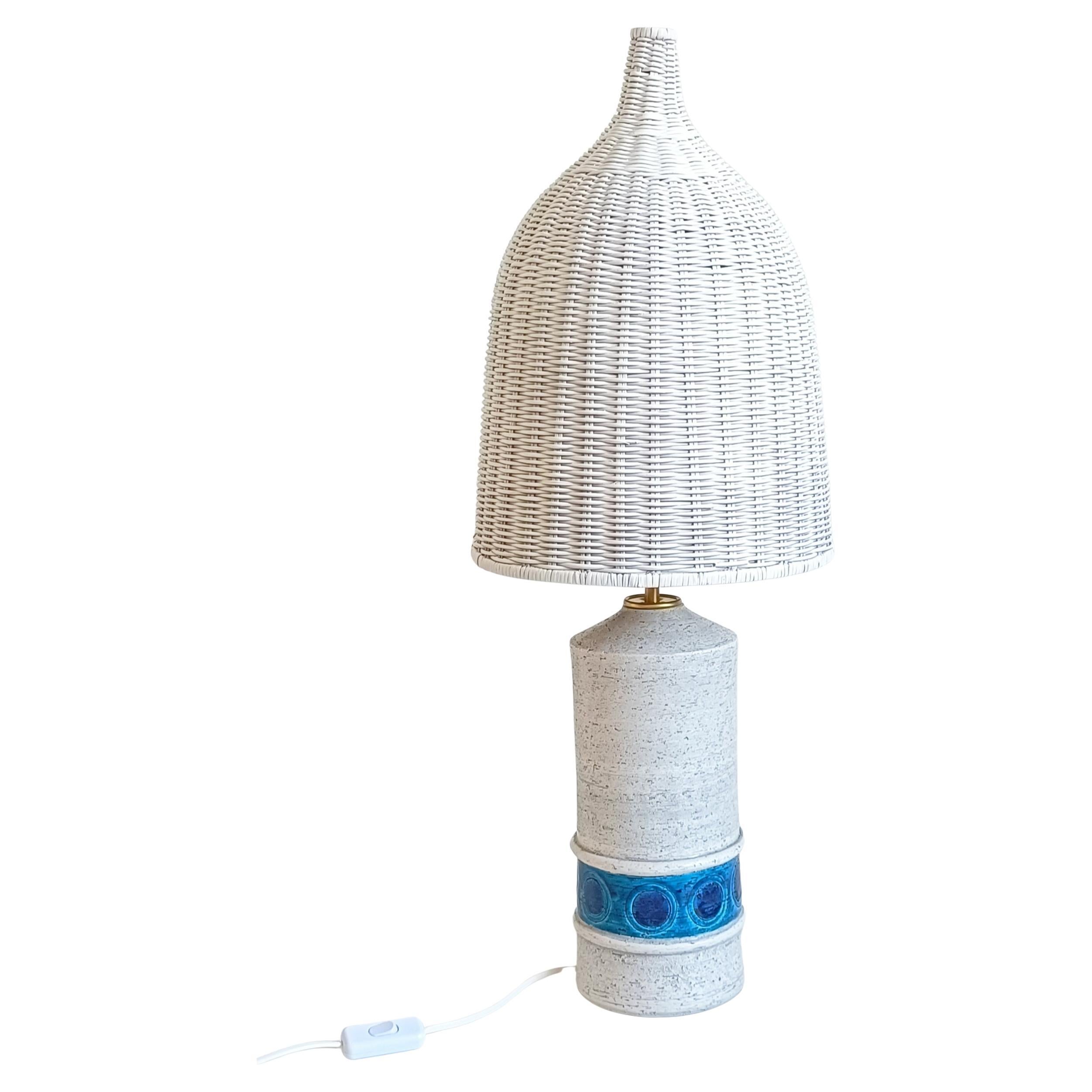 Mid-Century Modern Bitossi by Aldo Londi for Bergboms Ceramic and Wicker Table Lamp, Italy 1960s
