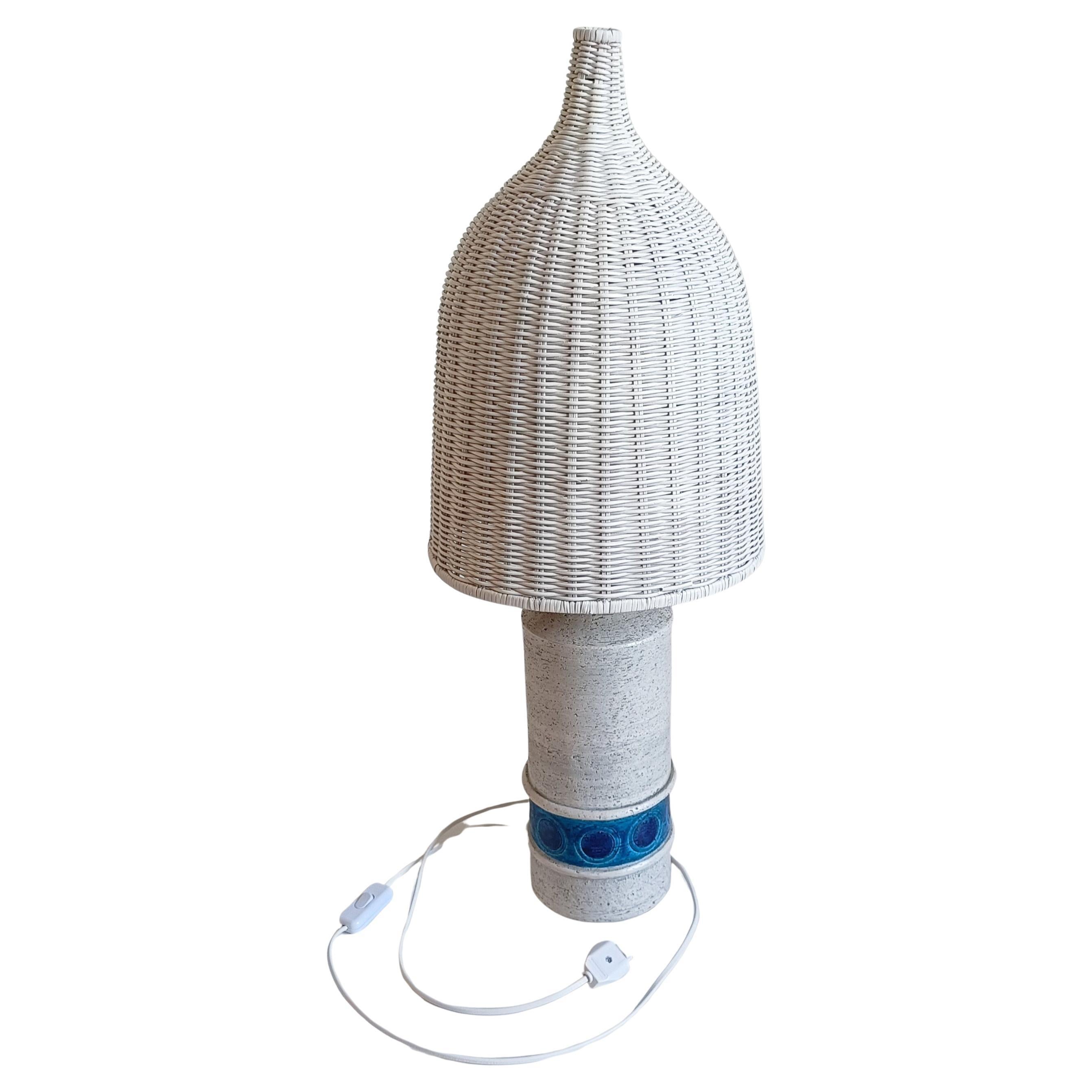 Bitossi by Aldo Londi for Bergboms Ceramic and Wicker Table Lamp, Italy 1960s In Excellent Condition In Valencia, VC
