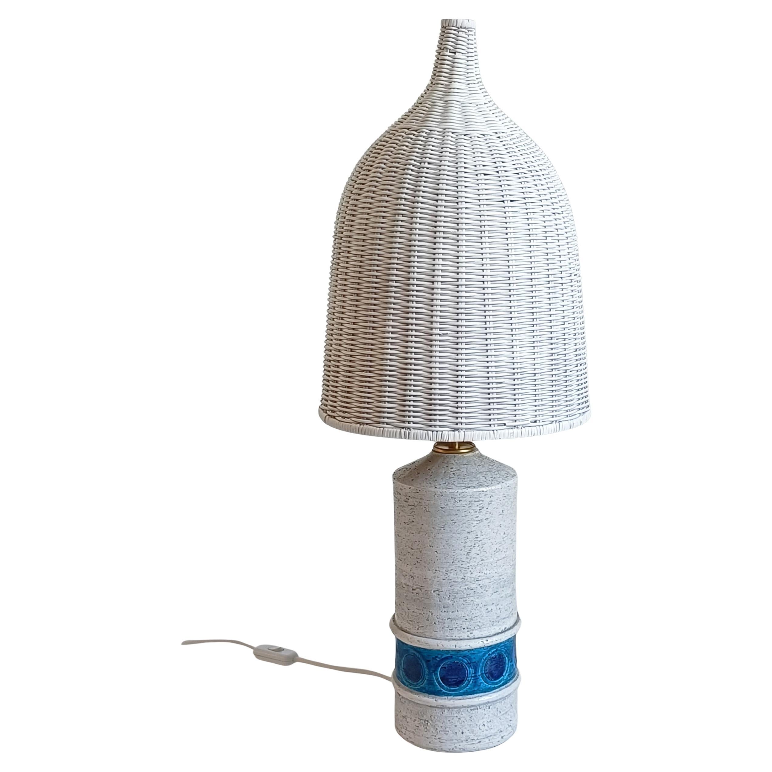 Mid-20th Century Bitossi by Aldo Londi for Bergboms Ceramic and Wicker Table Lamp, Italy 1960s