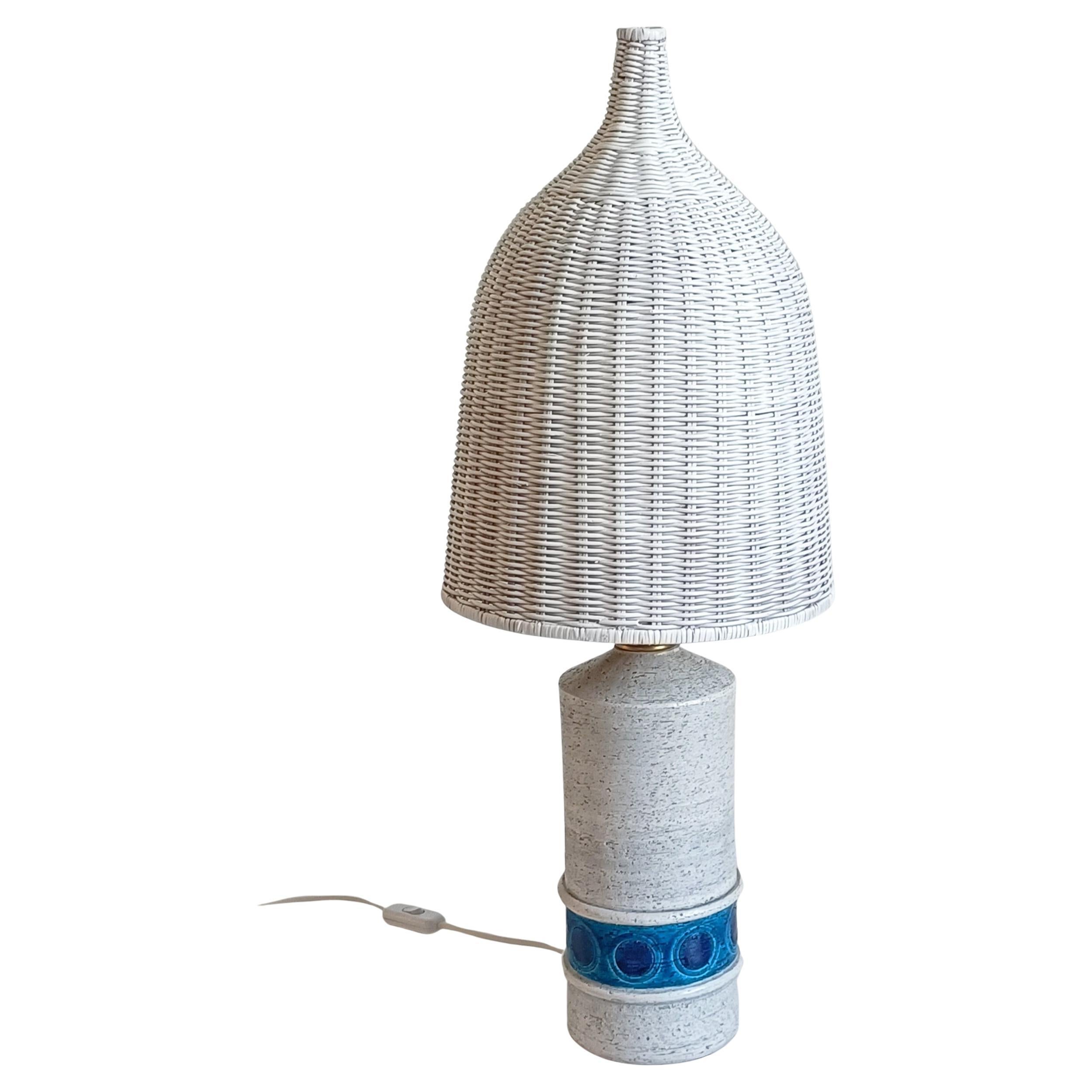Bitossi by Aldo Londi for Bergboms Ceramic and Wicker Table Lamp, Italy 1960s 1