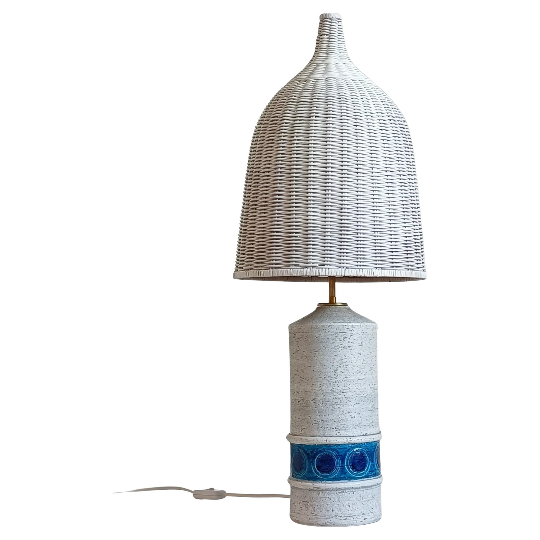 Bitossi by Aldo Londi for Bergboms Ceramic and Wicker Table Lamp, Italy 1960s 2