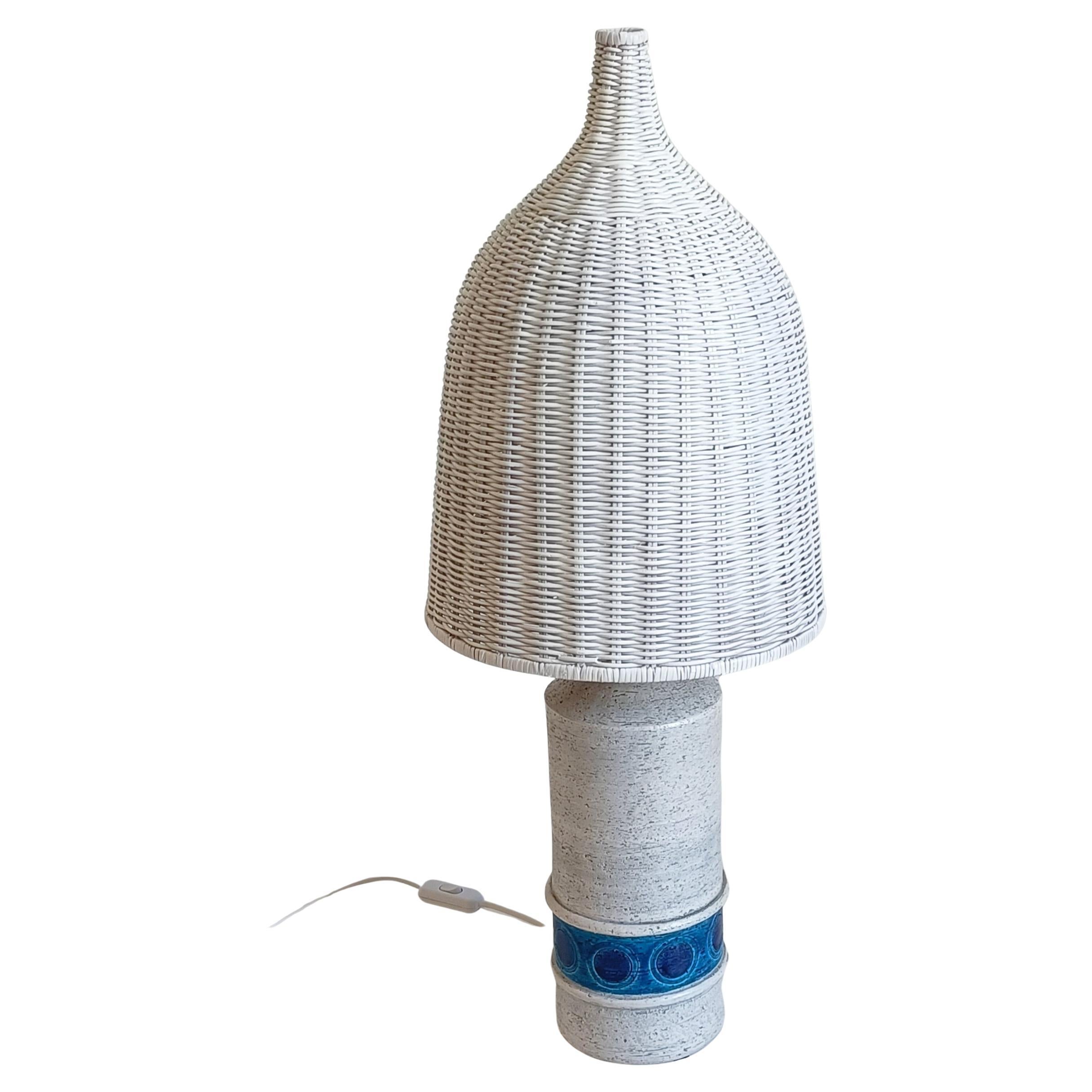Bitossi by Aldo Londi for Bergboms Ceramic and Wicker Table Lamp, Italy 1960s 4