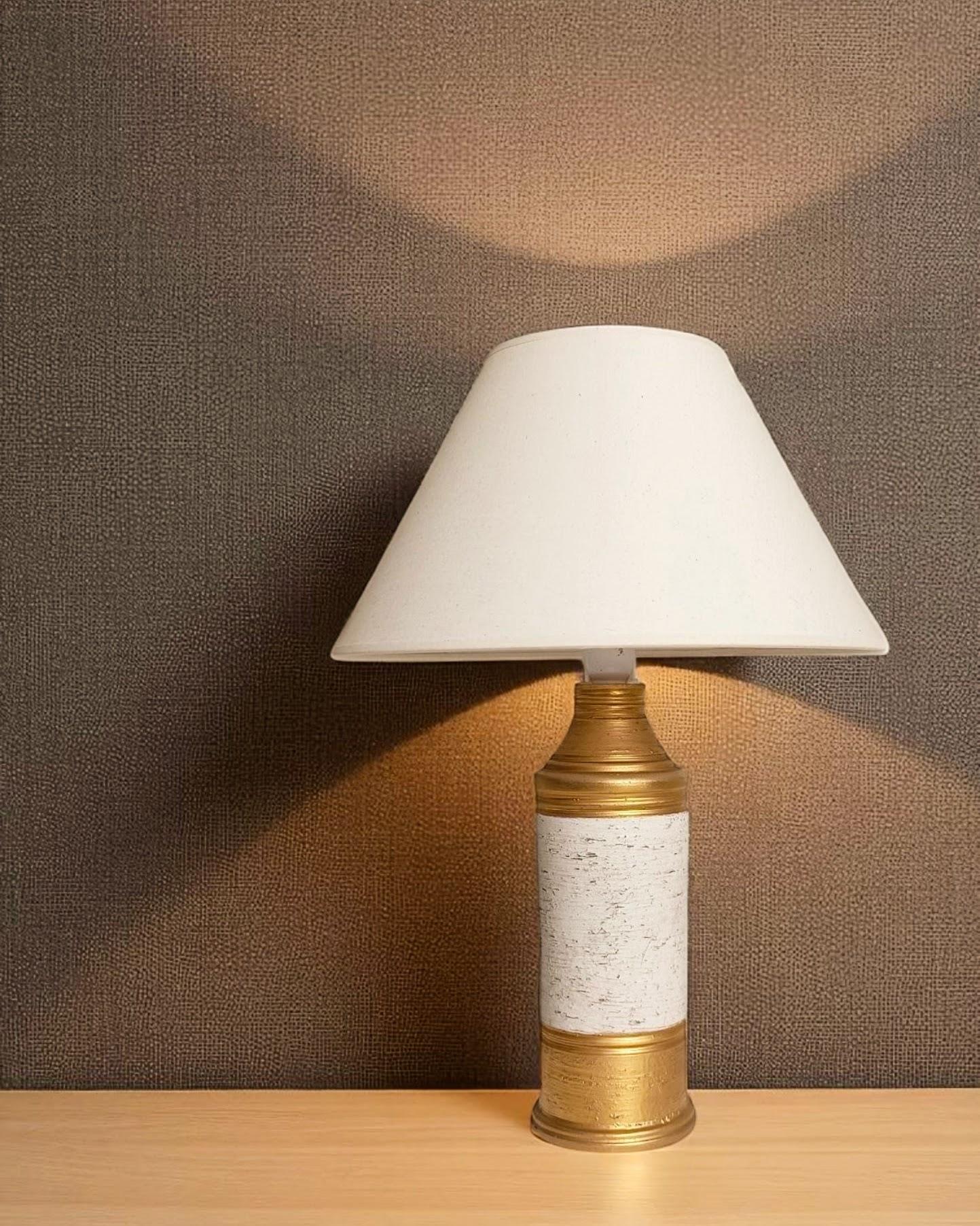 Bitossi by Aldo Londi Gold/ Cream Ceramic Table Lamp, Signed, Italy, 1970s For Sale 7