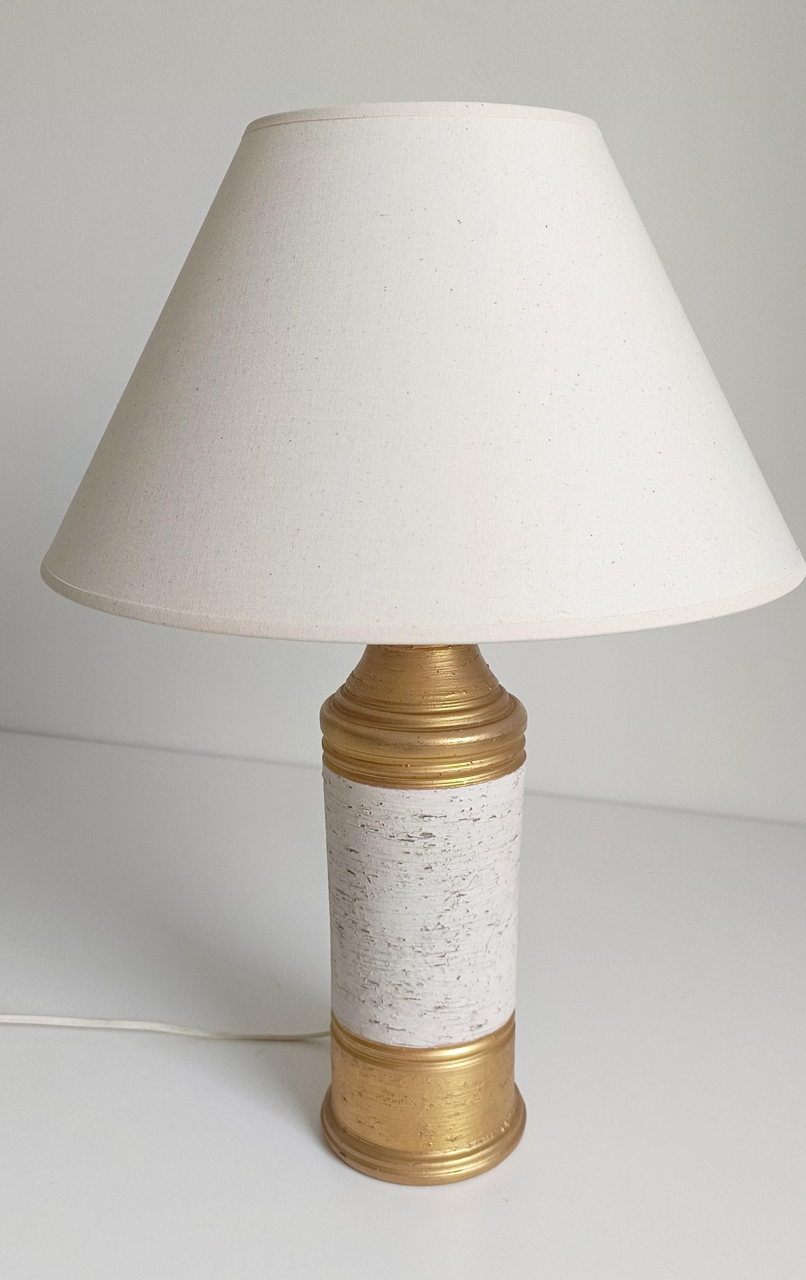 Bitossi by Aldo Londi Gold/ Cream Ceramic Table Lamp, Signed, Italy, 1970s For Sale 6