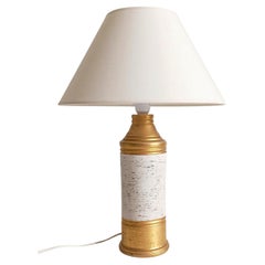 Bitossi by Aldo Londi Gold/ Cream Ceramic Table Lamp, Signed, Italy, 1970s