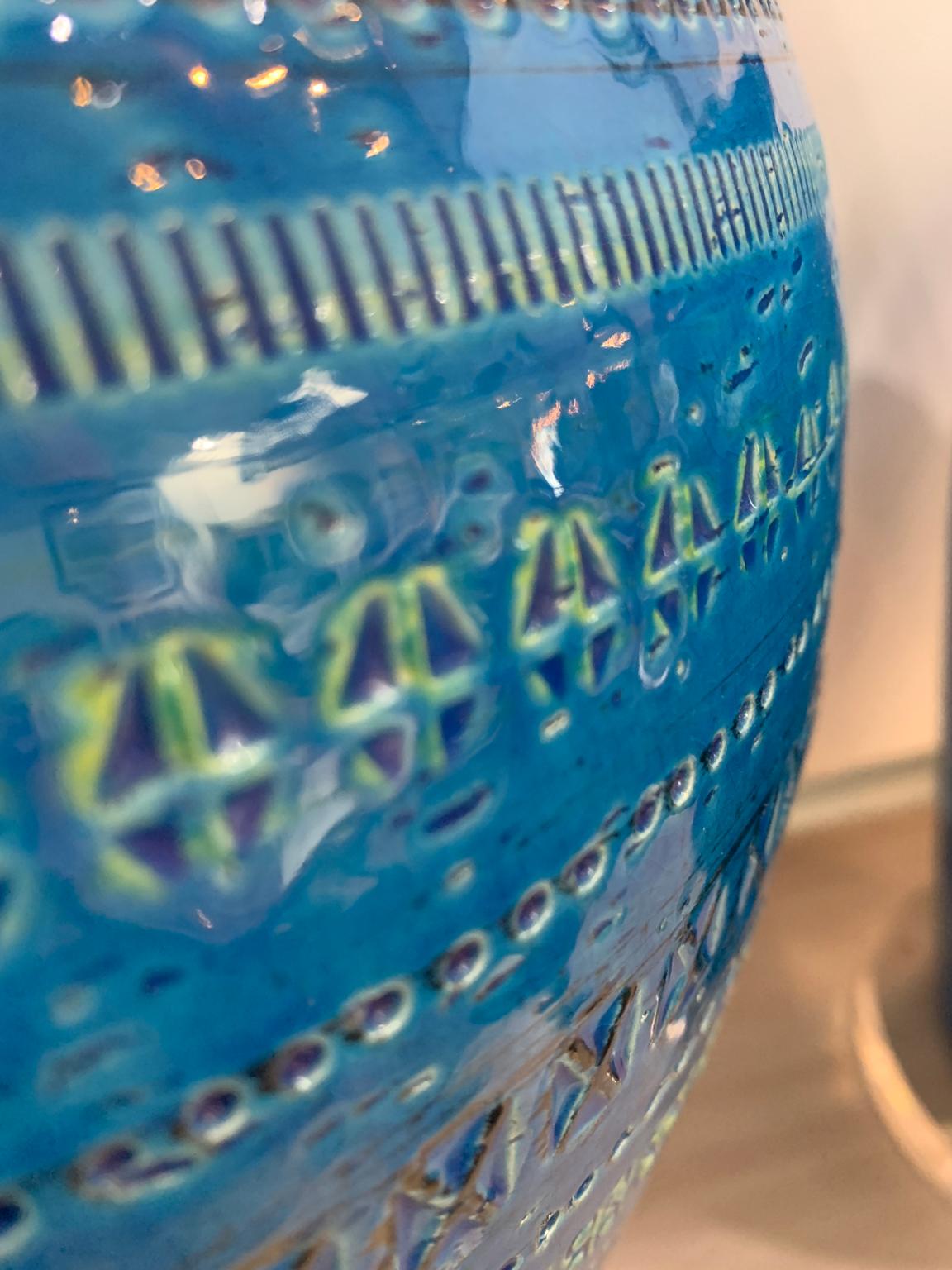Ceramic Bitossi by Aldo Londi Huge Rimini Blue Lamps Pair