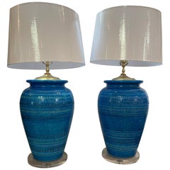 Bitossi by Aldo Londi Huge Rimini Blue Lamps Pair