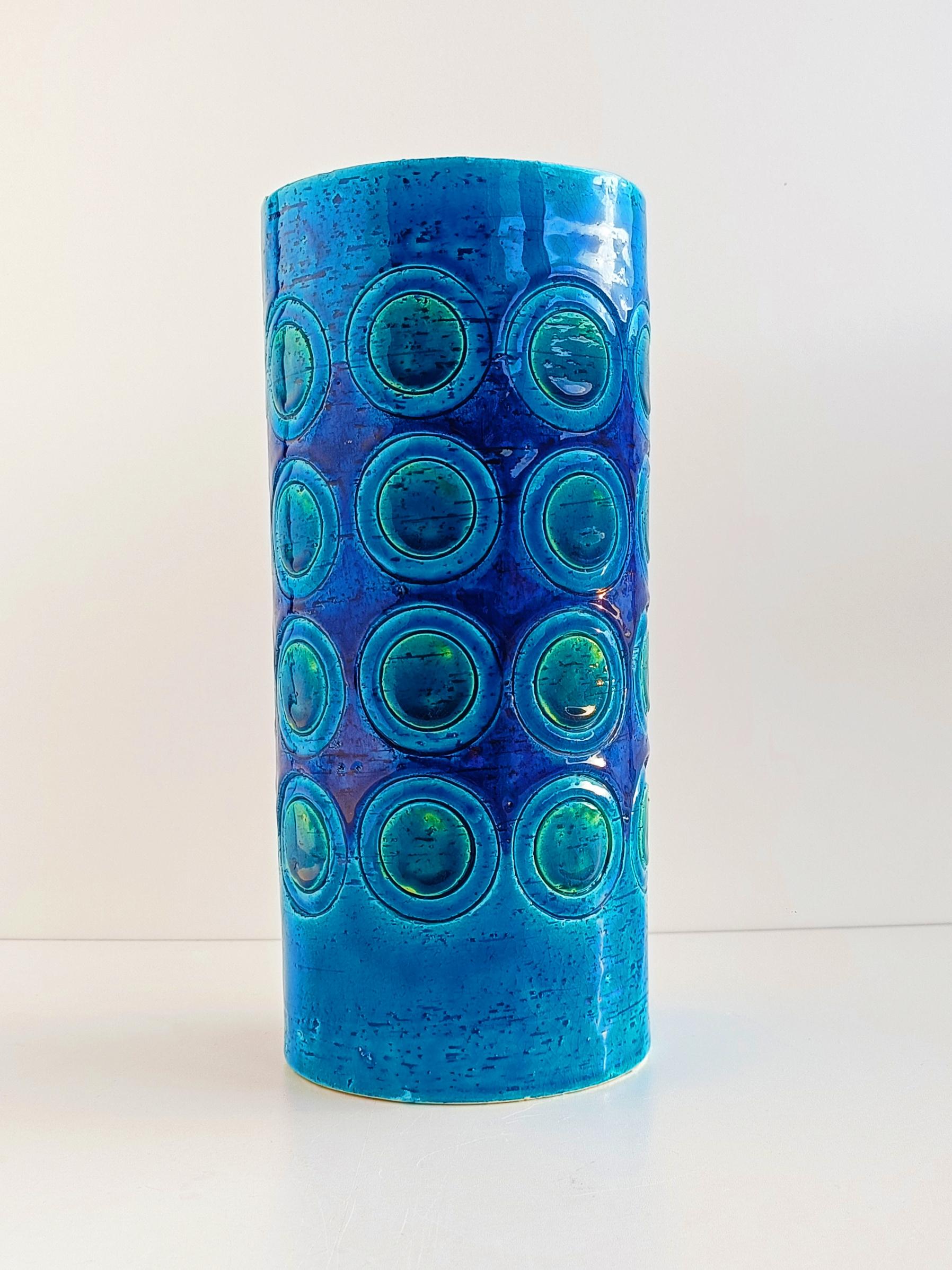 Mid-Century Modern Bitossi by Aldo Londi Ikano Decor Rimini Blu Ceramic Vase, Italy, 1960s