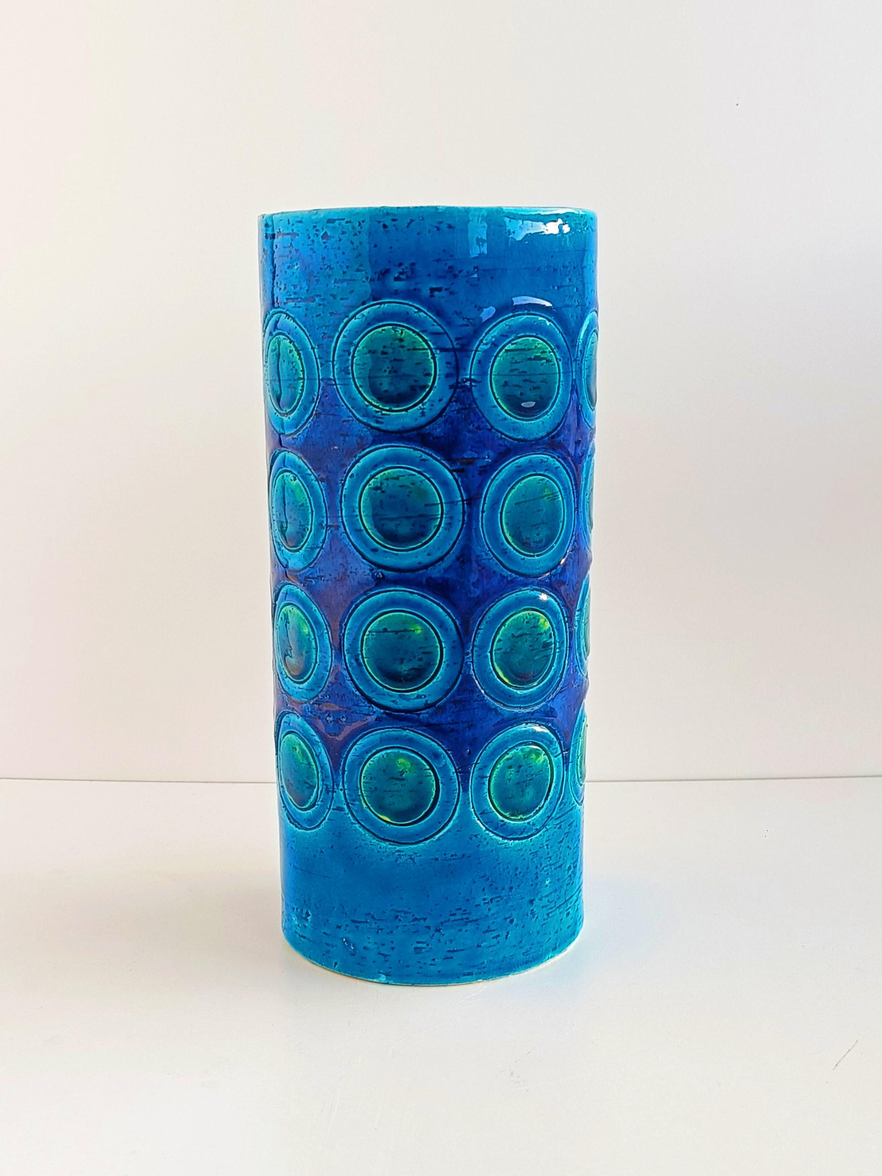 Hand-Painted Bitossi by Aldo Londi Ikano Decor Rimini Blu Ceramic Vase, Italy, 1960s
