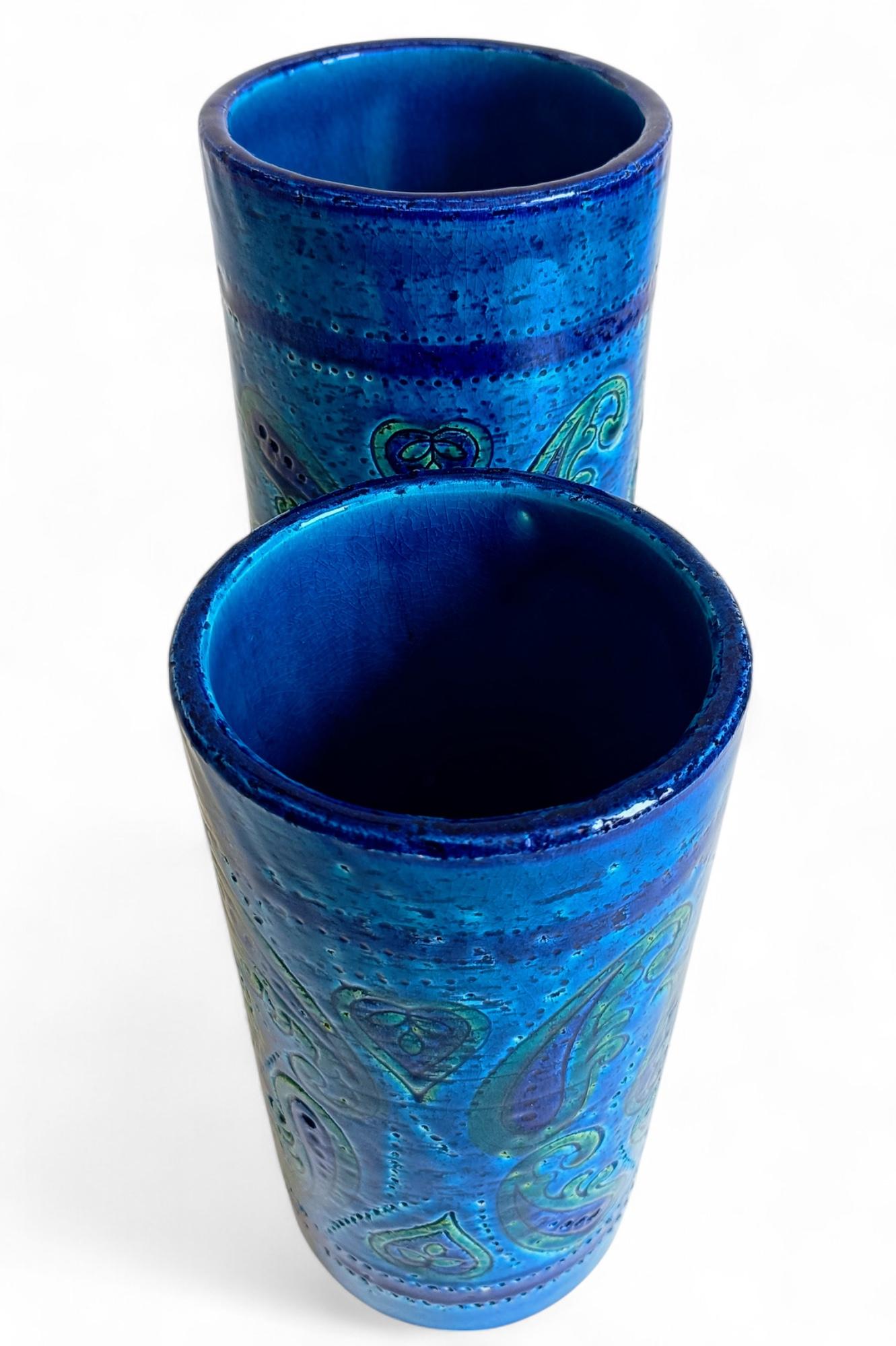 Bitossi by Aldo Londi Paire de grands vases en céramique bleue Rimini, Italie, années 1960 en vente 4