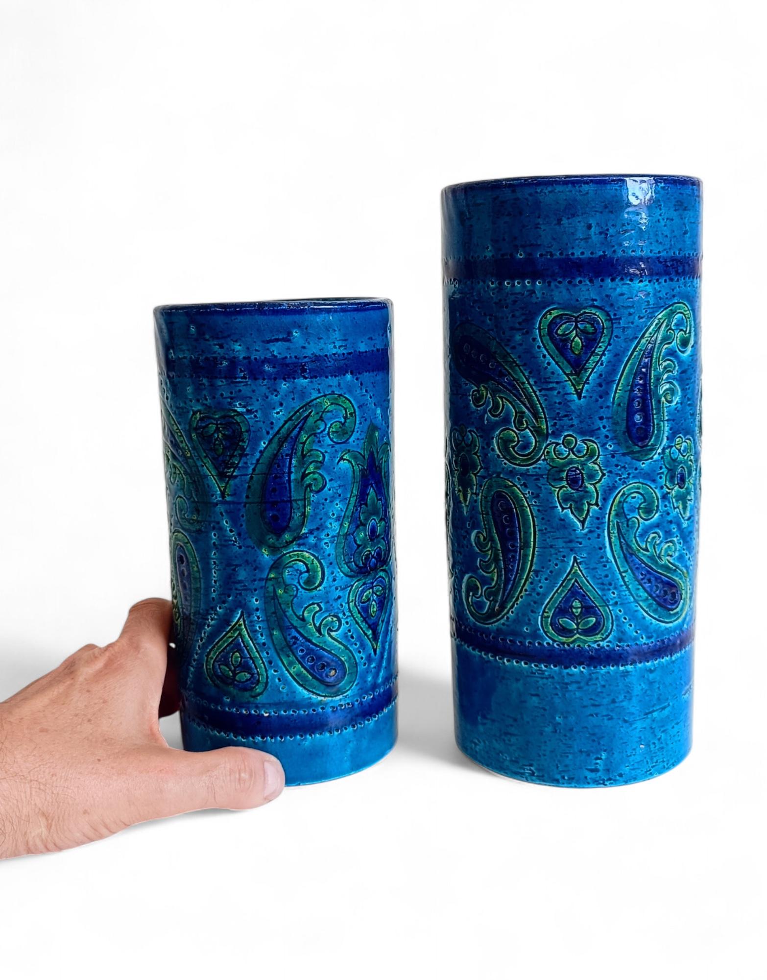 Bitossi by Aldo Londi Paire de grands vases en céramique bleue Rimini, Italie, années 1960 en vente 5